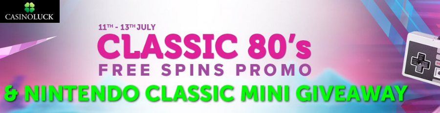 Reminisce about the Classic 80s and win Free Spins and a Nintendo Mini at Casino Luck