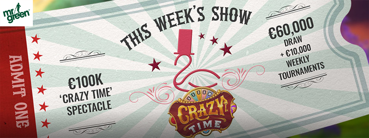 Cash in on a share of €100,000 in the Crazy Time Promotion at Mr Green Casino