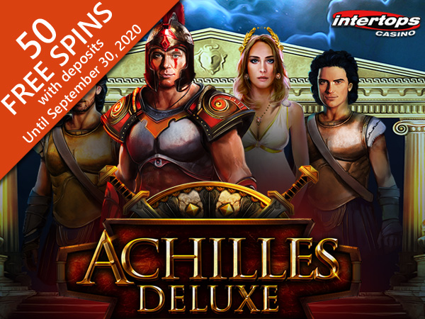 Get 50 Free Spins to try RTG's new Achilles Deluxe Slot at Intertops Casino Red