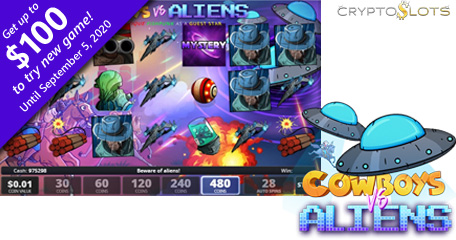 Try the New Cowboys vs Aliens Slot Game with a $100 Free Courtesy of Crypto Slots Casino