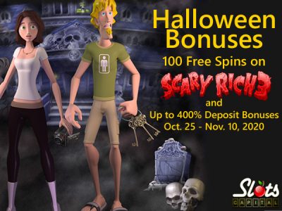 Claim your Halloween Slot Bonuses at Slots Capital Casino including 100 Free Spins on the Scary Rich 3 Slot