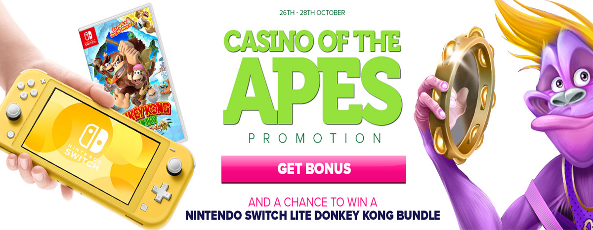 Win Bonus Spins and a Nintendo Switch Lite Donkey King Bundle in Casino Luck's Casino of the Apes Promotion
