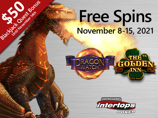 Intertops Poker has it going on with Free Spins all Week and Blackjack Bonuses